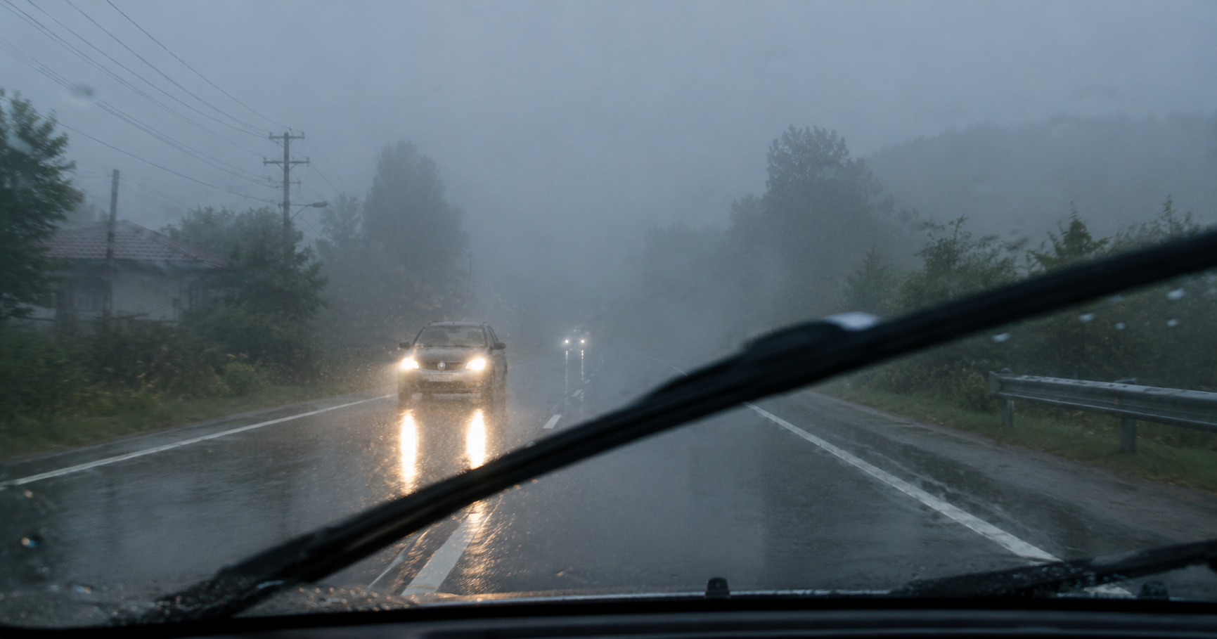 Conducerea în condiții meteo nefavorabile — ceață, ploaie, ninsoare: ghid complet pentru examenul auto DRPCIV 2026